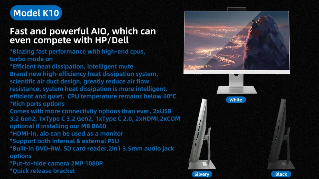 2022 New All in One PC 24 Inch 1920*1080 FHD Intel Core I3 I5 I7 I9 Office Win 10 Ai0 Desktop Computer