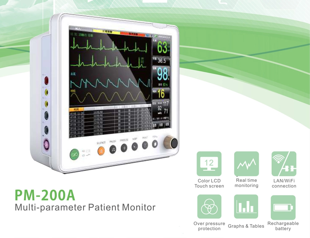 Portable 12.1&quot; Multiparameter Patient Monitor with Optional Touch Screen