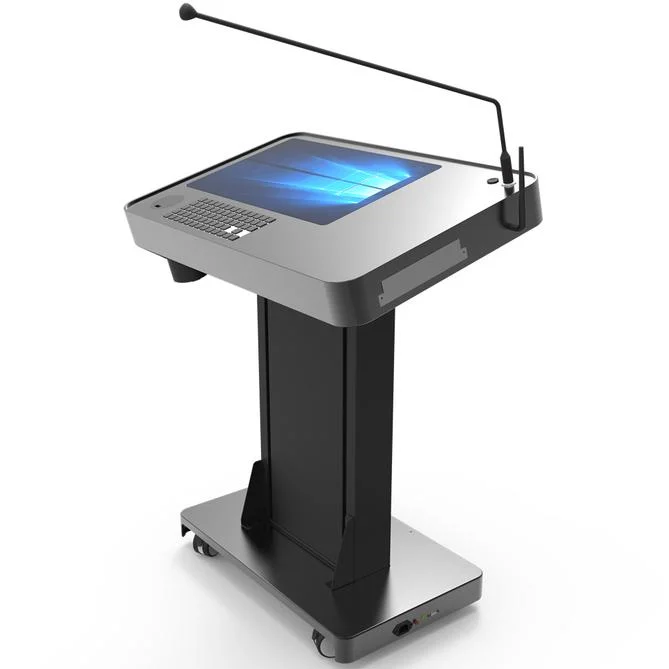 Aluminum Pulpit with Height Adjustment Electronic Podium Built in OPS Computer Smart Lectern