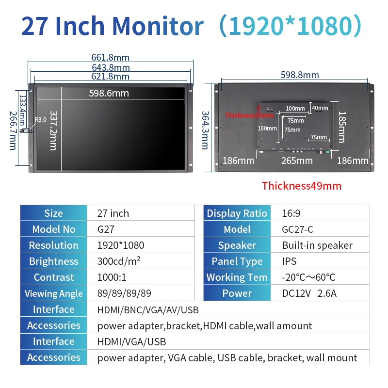 27 Inch Open Frame Vesa Wall Mount Touch Screen LCD Monitor