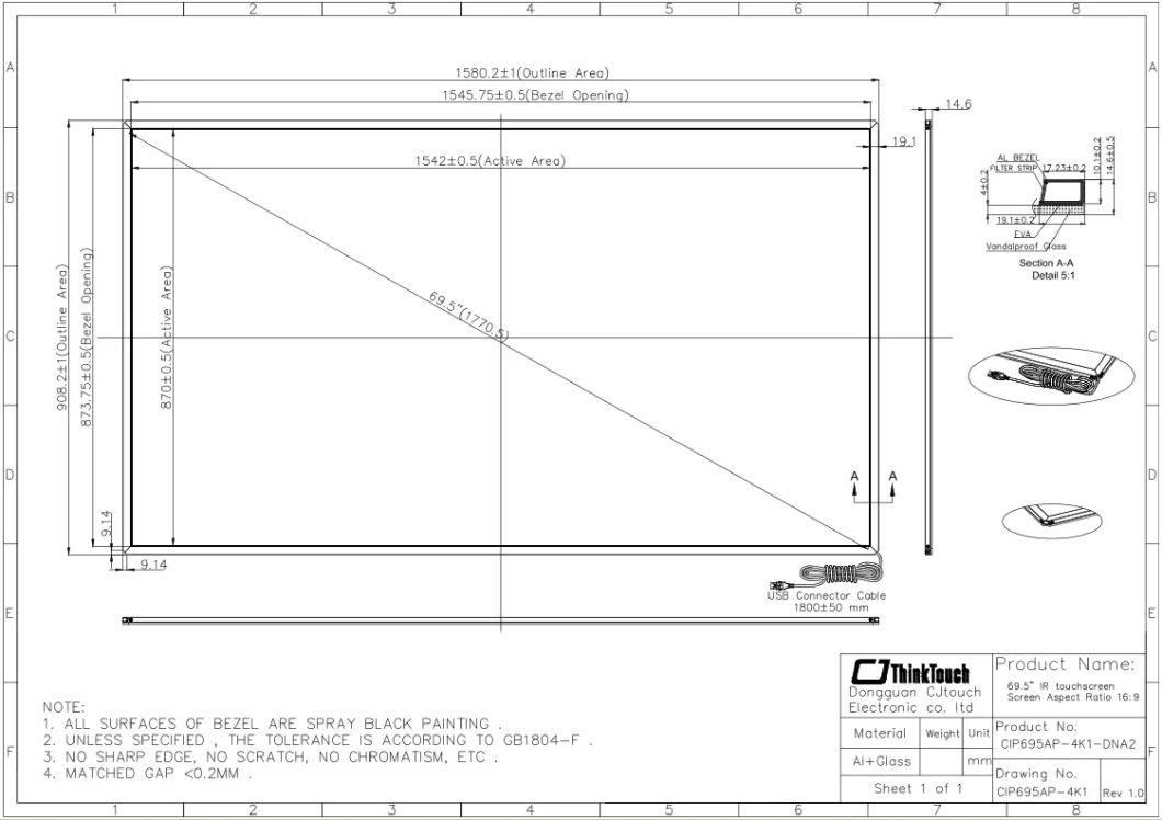 Cjtouch 69.5&quot;IR Touch Frame China Shenzhen USB Touchscreen Sunlight Readable Factory China