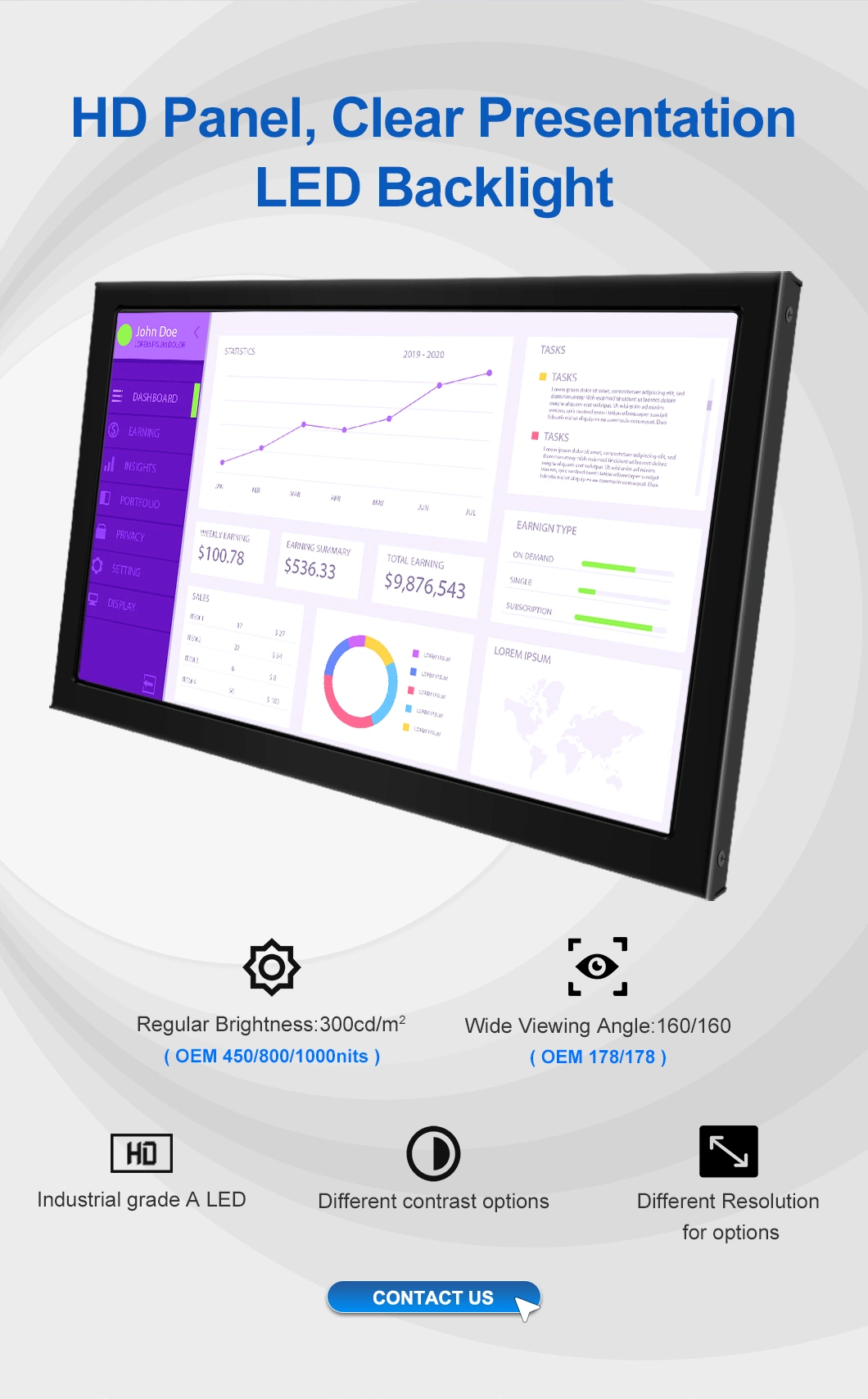 15.6 Inch IPS1366*768 HDMI VGA AV BNC IPS Monitor Resistive Touch Screen Metal Case TFT Wall Mounted OEM ODM Industrial Factory LCD IPS Monitor