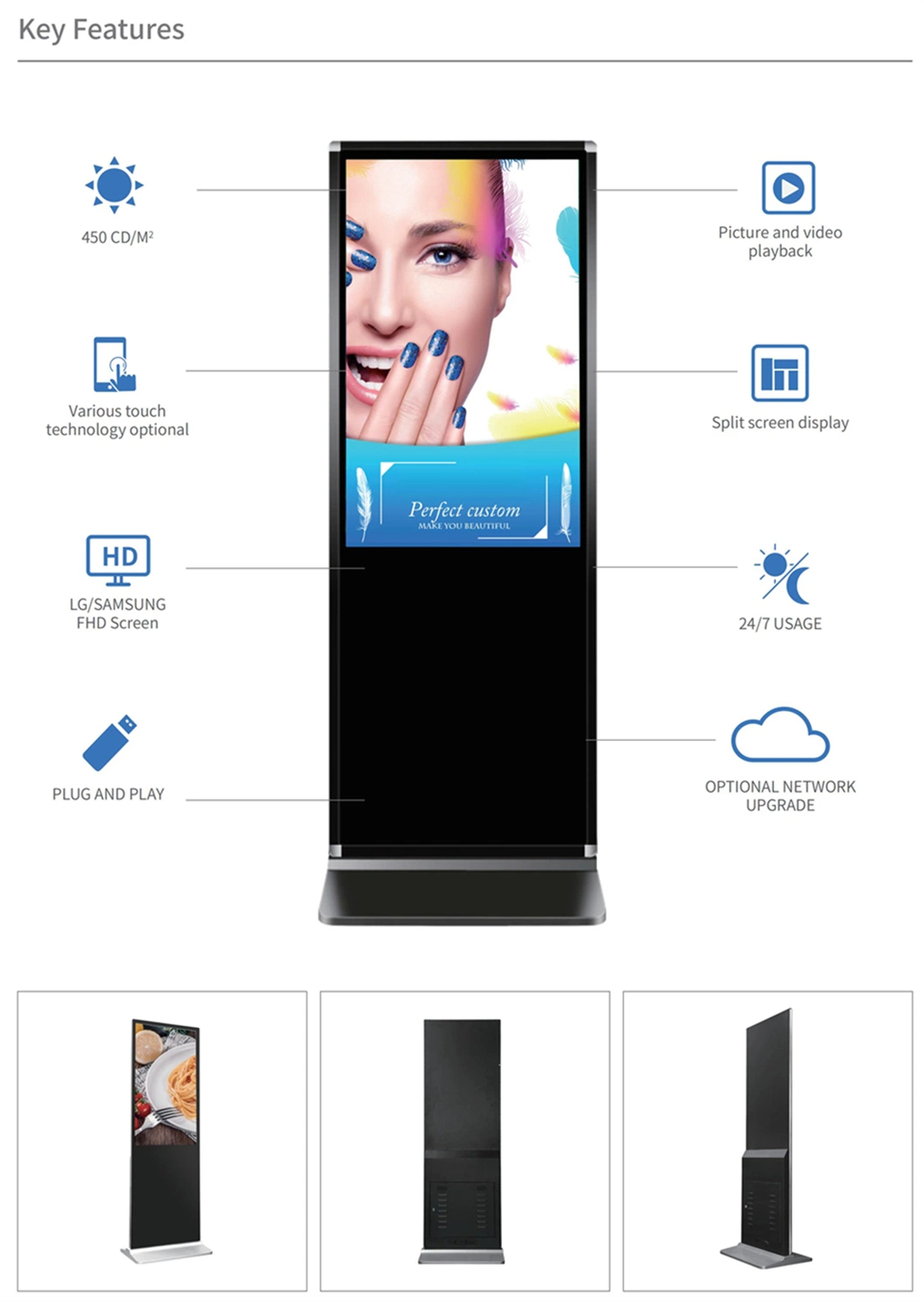 43inch 55inch 65inch IR Capacitive Totem Touchscreen Floor Stand Totem Digital Totem Touchscreen Indoor