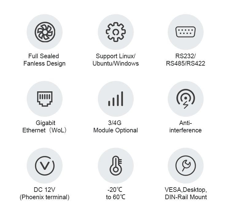 Aluminum Alloy Built in Gpio RS485 Quad Core 1.8GHz Rk3288 Rk3399 Android Fanless Industrial Computer 12V