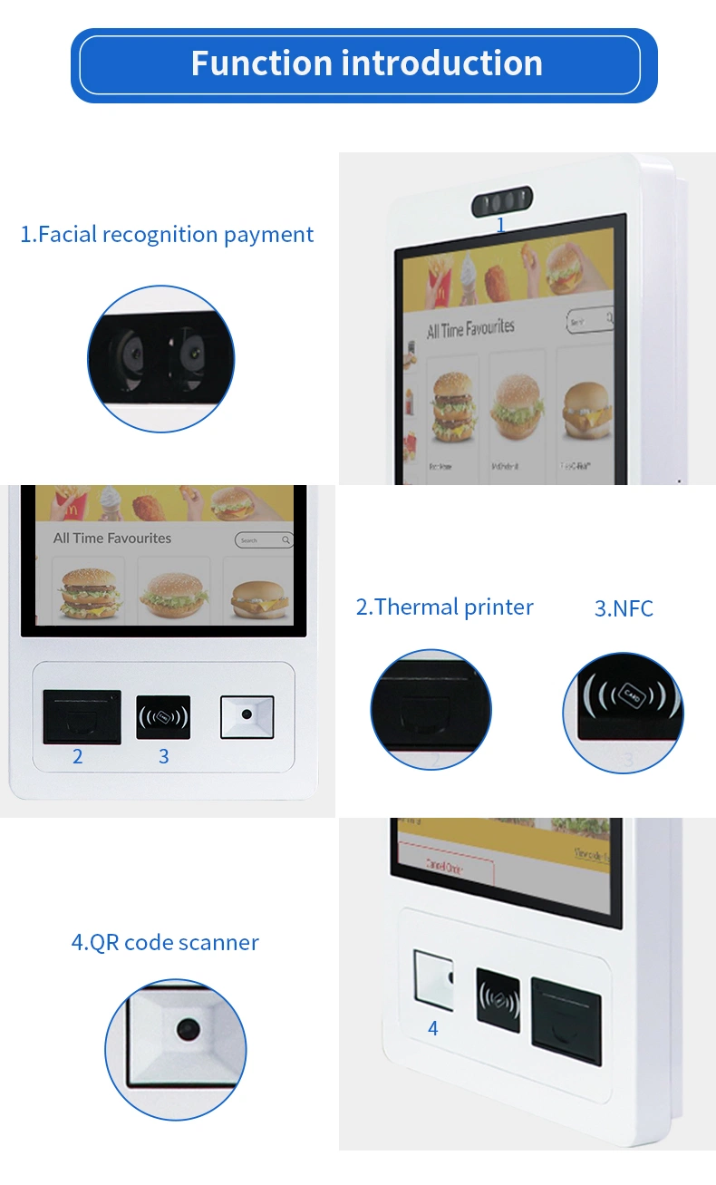 Wall Mount Floor Stand Optional 32 Inch Touchscreen Restaurant Self Order Payment Machine
