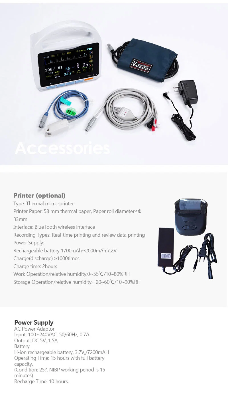 Portable 5&quot; ICU Patient Monitor with 8 Parameters