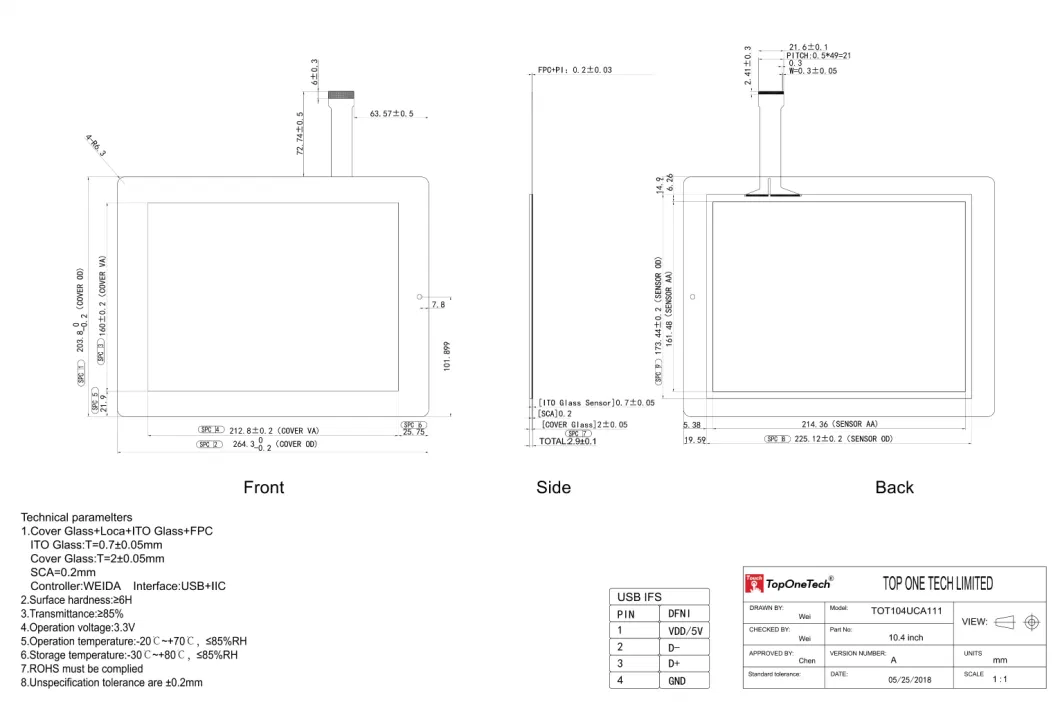 10.4 Inch Sensitive Response Capacitive Zero-Bezel Anti-Scratch Glass Touch Panel Sensor Touchscreen Optical Bonding 4: 3 IPS TFT LCD HD Display Monitor Module