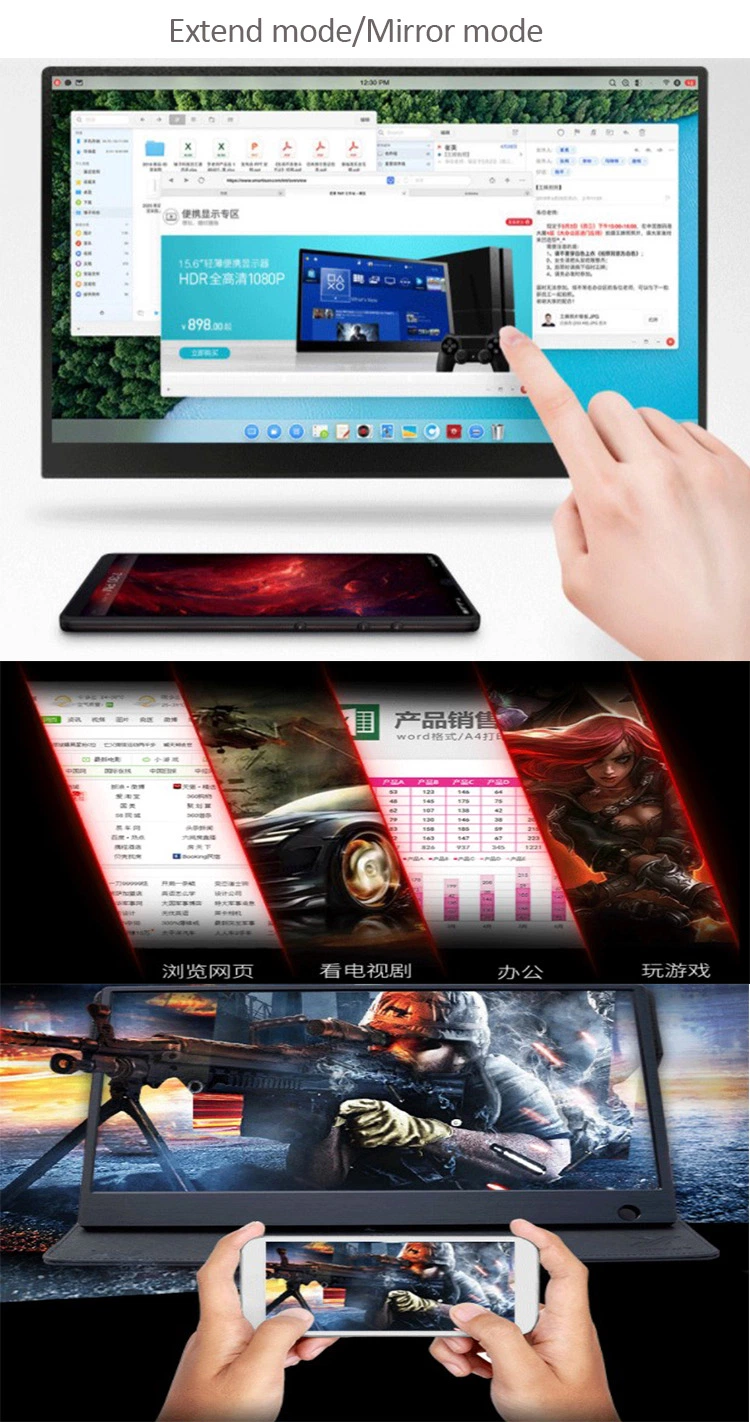 Full HD 1080P Large Battery Computer Gaming LCD Touch Monitor Screen 15.6 Inch Portable Monitor