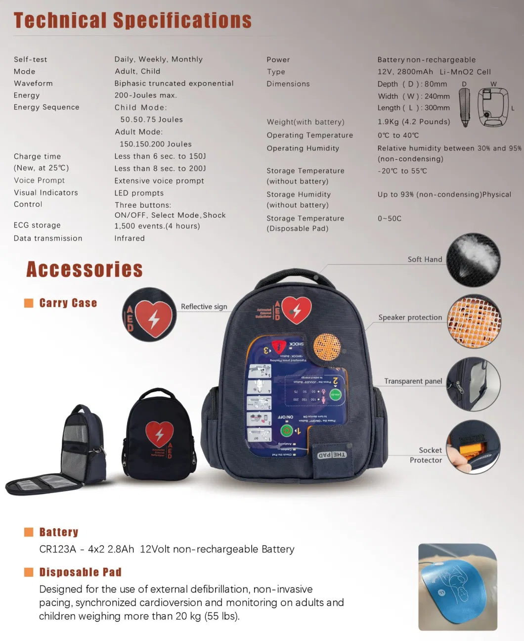 Emergency Automatic External Defibrillator Biphasic Aed Defibrillator Monitor (THR-MD5S)