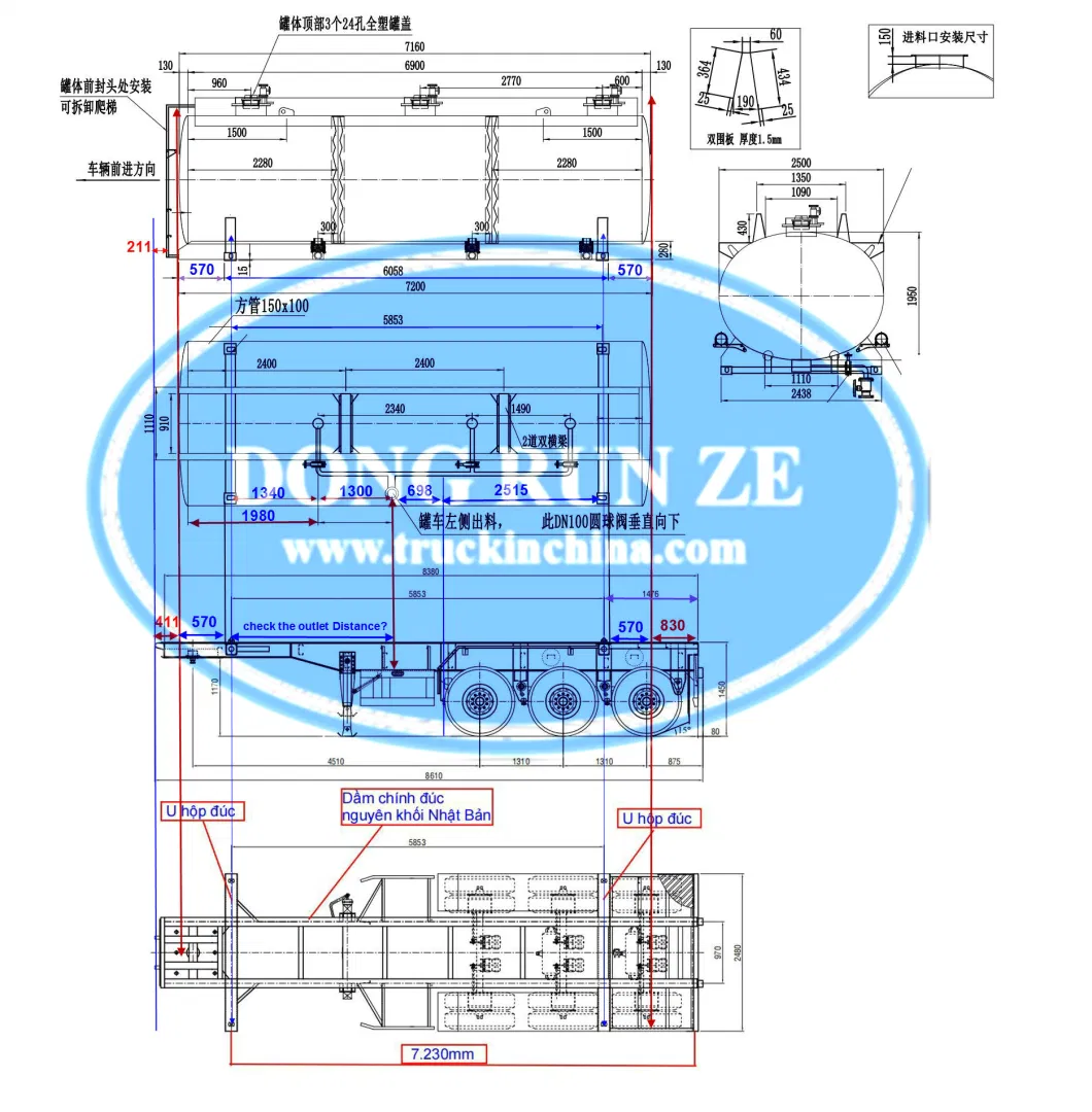 Petrochemicals Corrosive Acid Chemical Liquid Transport Container Trailer Mounted LDPE Liner Steel Tank 25kl Q235 Steel Lining PE 16mm with 20feet Lock Holes