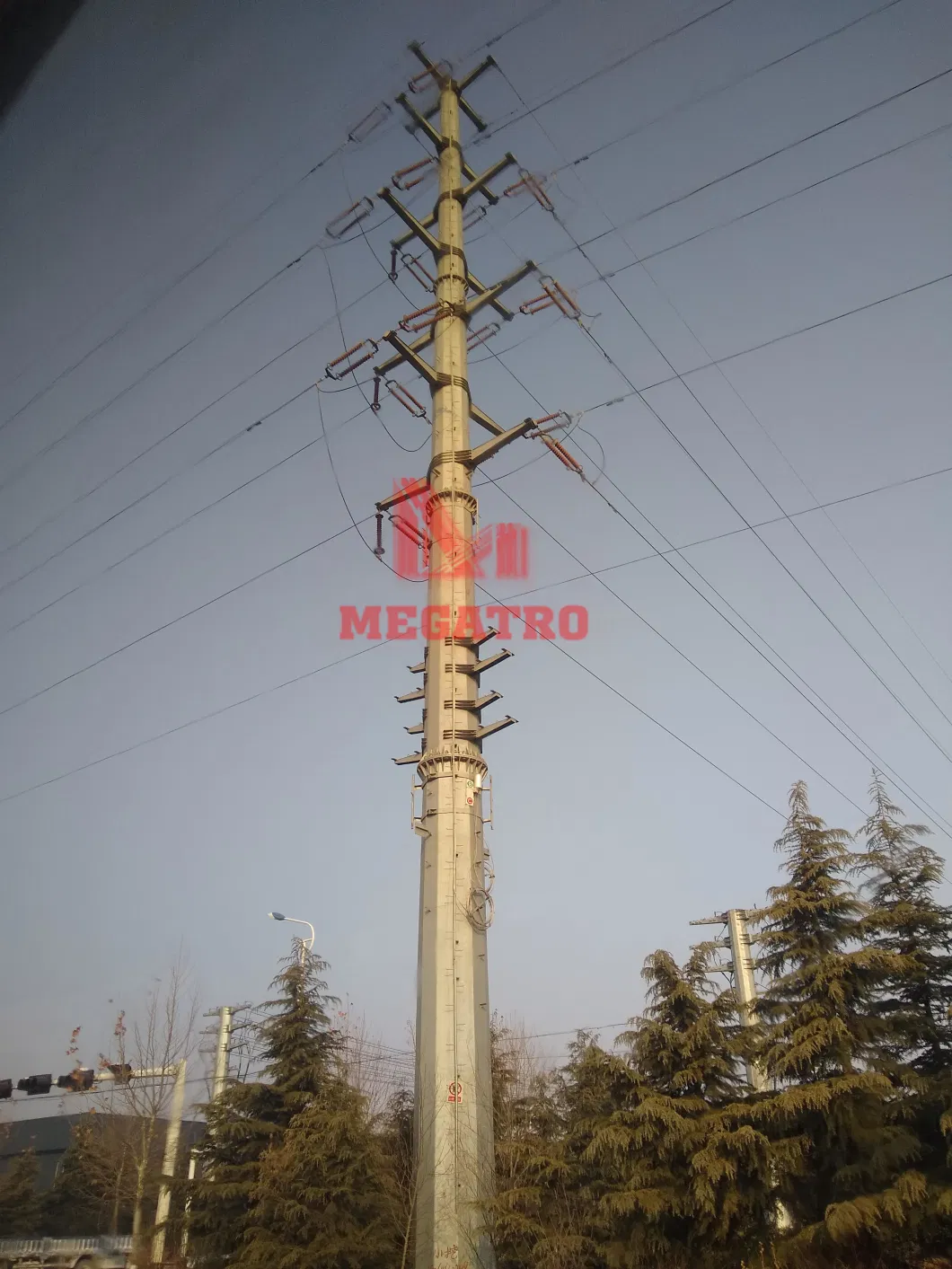 Megatro Four Circuit 110kv Lines Style with Transmission Steel Monopole Towers