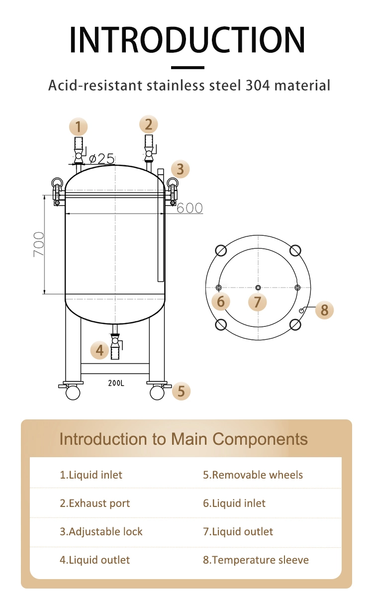 Storage Fermenter Milk Water Cooling Fermentation Extraction Mixing Agitator Pressure Stainless Steel Liquid Storage Tank
