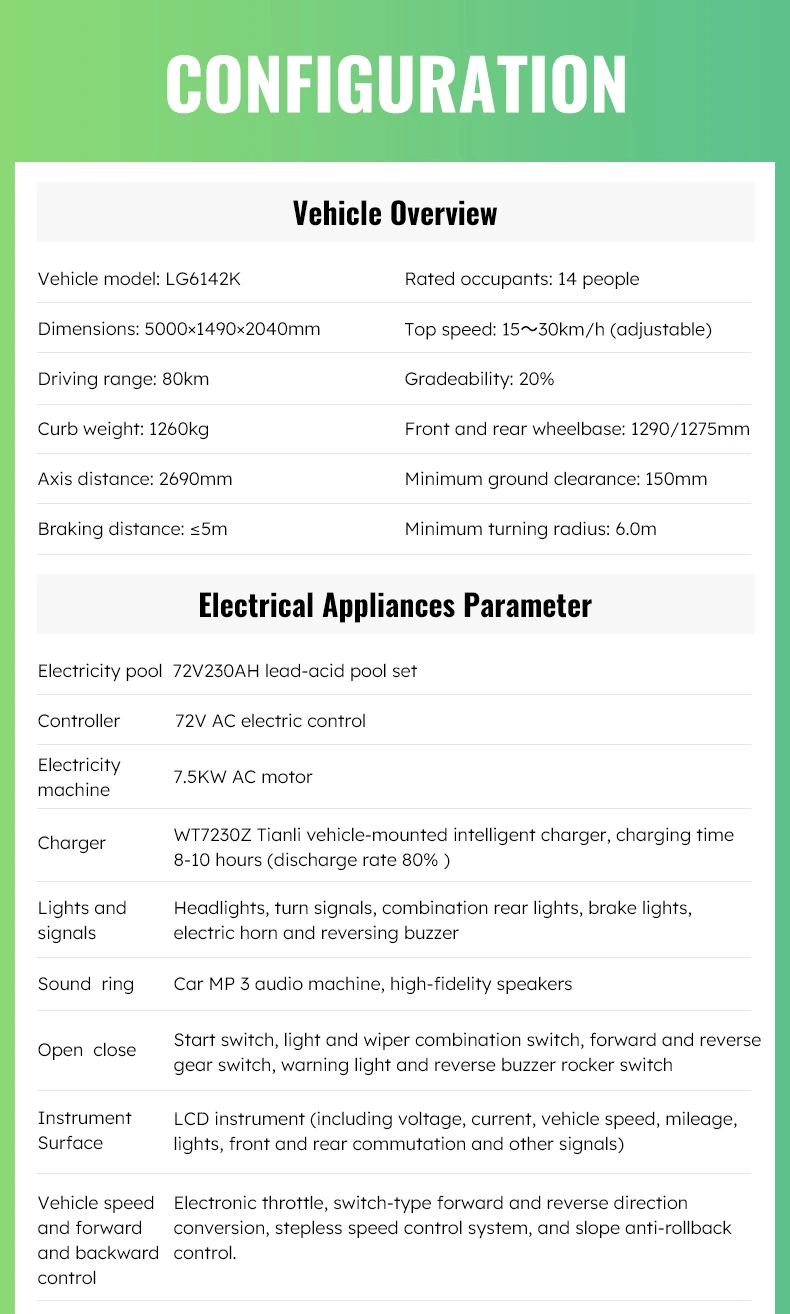 2024 Model 14-Seat Electric Car for Resort Use