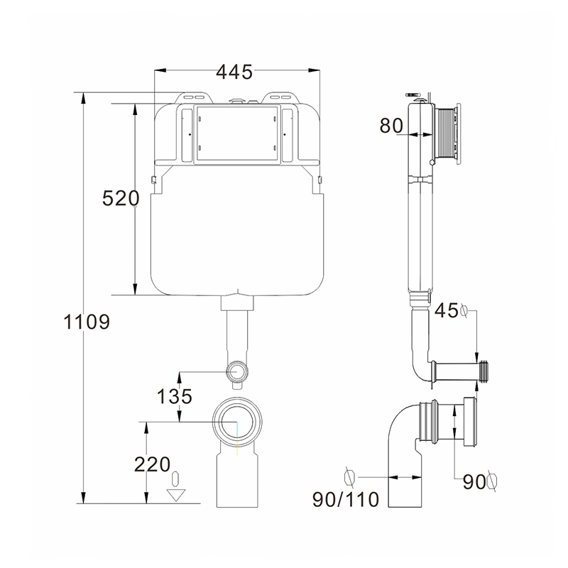 Bathroom Luxury Floor Mounted Concealed Cistern Back to Wall Concealed Tank for Floor Toilet