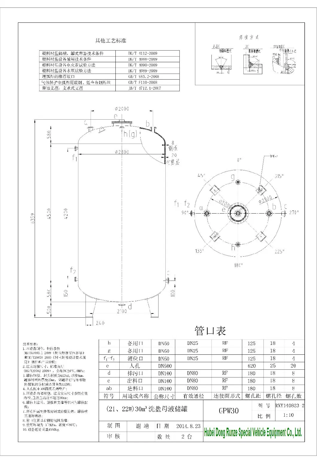 HCl Naclo Storage Dosing Tanks (Carbon Steel Tank Lined LLDPE corrosion resistance Sodium Hypochlorite, Hydrochloric Acid) Vertical 5 -50kl Measuring Tank