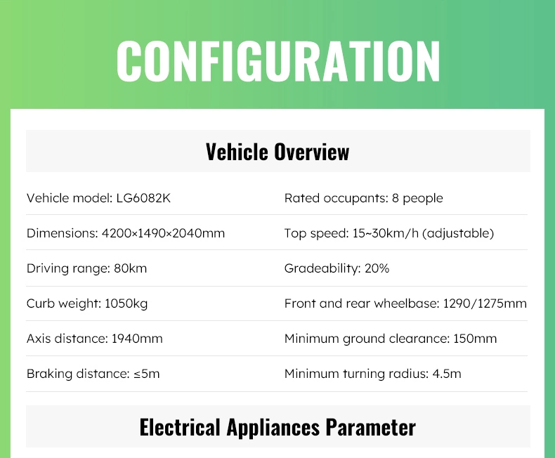 Configuration Table 8 -Seater Electric Sightseeing Car