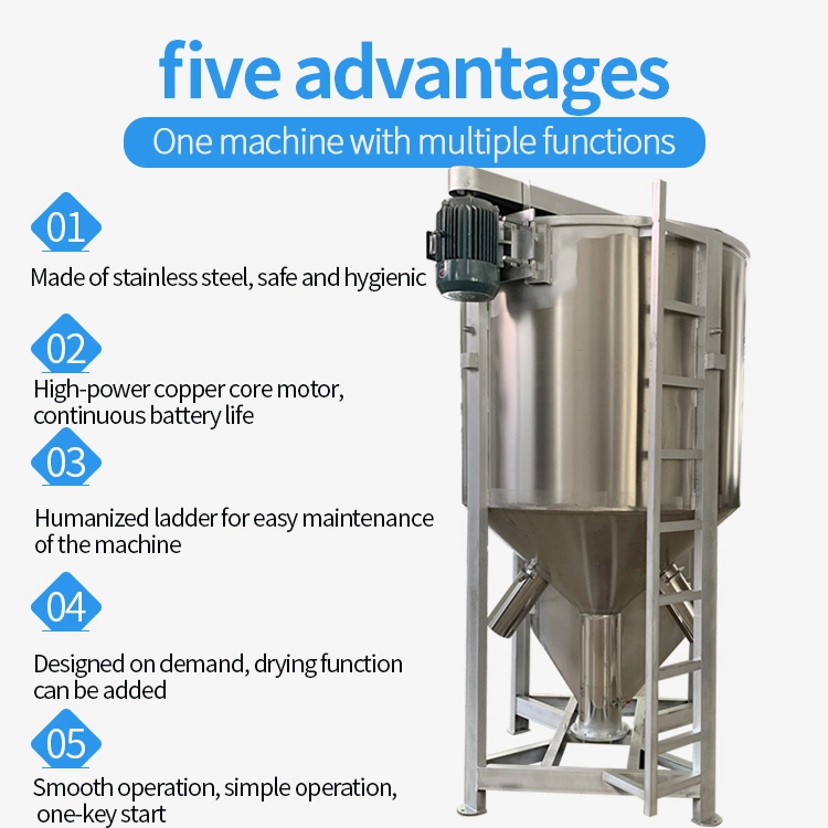 Stainless Steel Vertical Homogenizing Tank for Mixing Plastic Color Masterbatch Particles Manufacturer Sells Drying Vertical Mixer