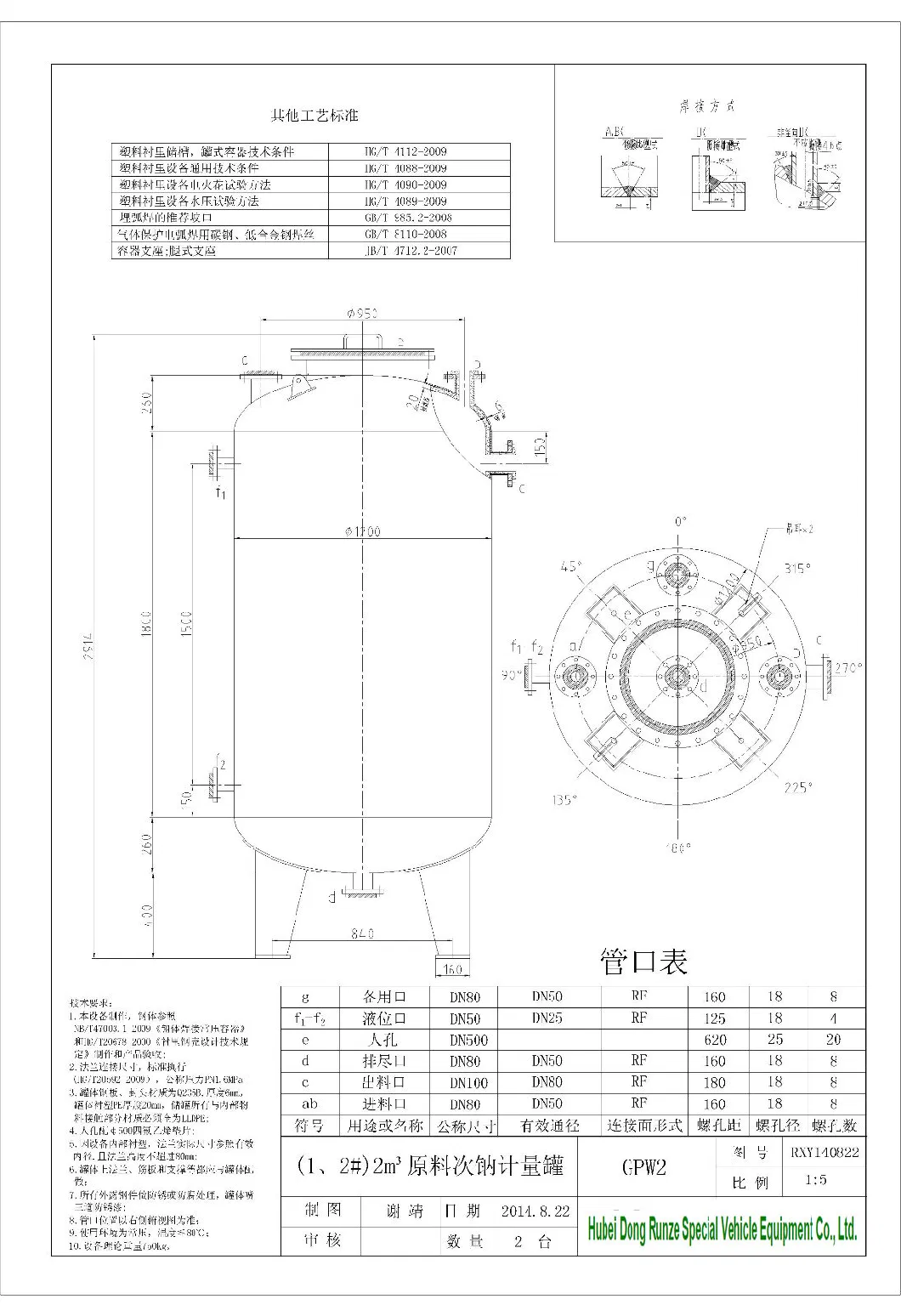 HCl Naclo Storage Dosing Tanks (Carbon Steel Tank Lined LLDPE corrosion resistance Sodium Hypochlorite, Hydrochloric Acid) Vertical 5 -50kl Measuring Tank