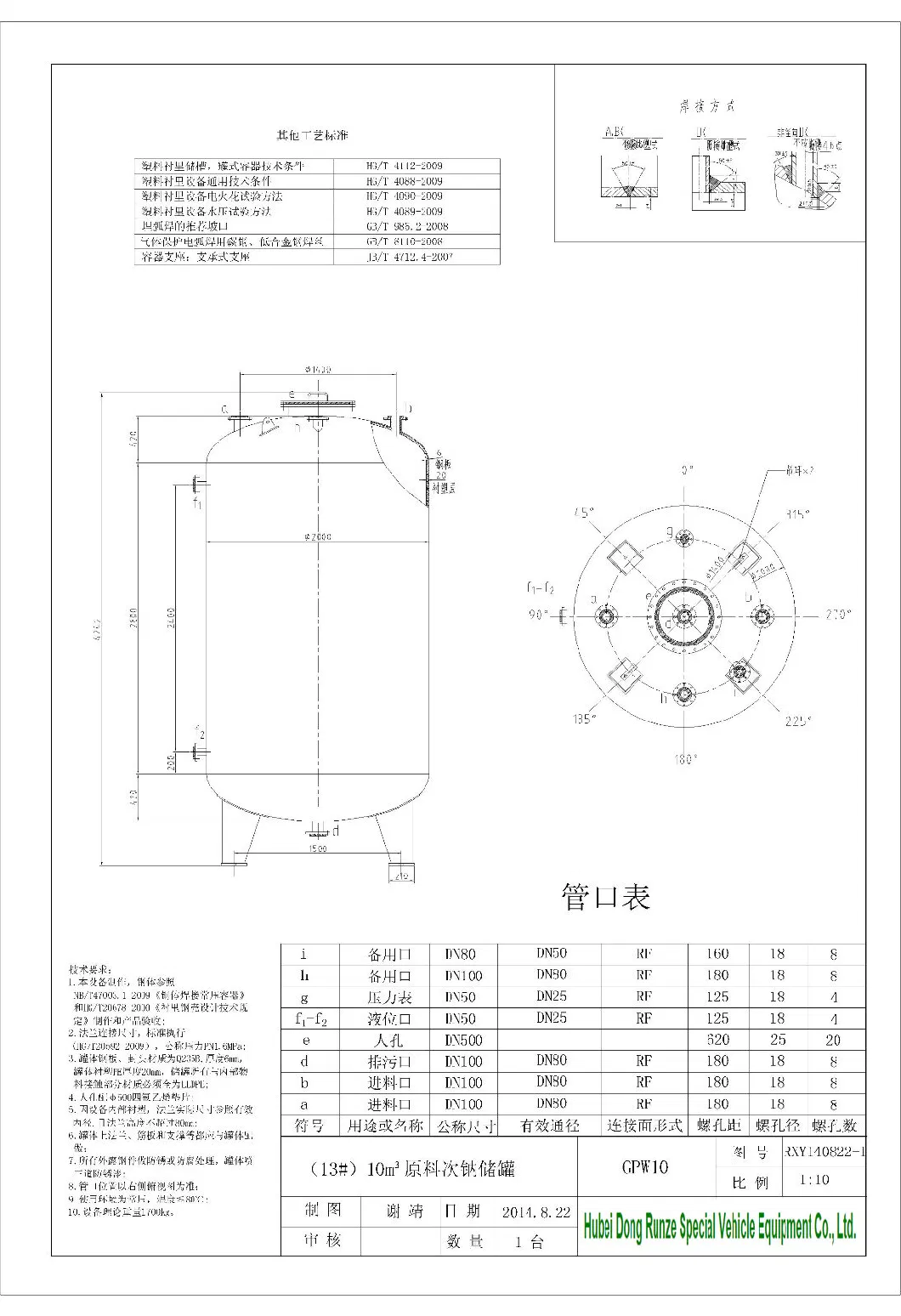 HCl Naclo Storage Dosing Tanks (Carbon Steel Tank Lined LLDPE corrosion resistance Sodium Hypochlorite, Hydrochloric Acid) Vertical 5 -50kl Measuring Tank