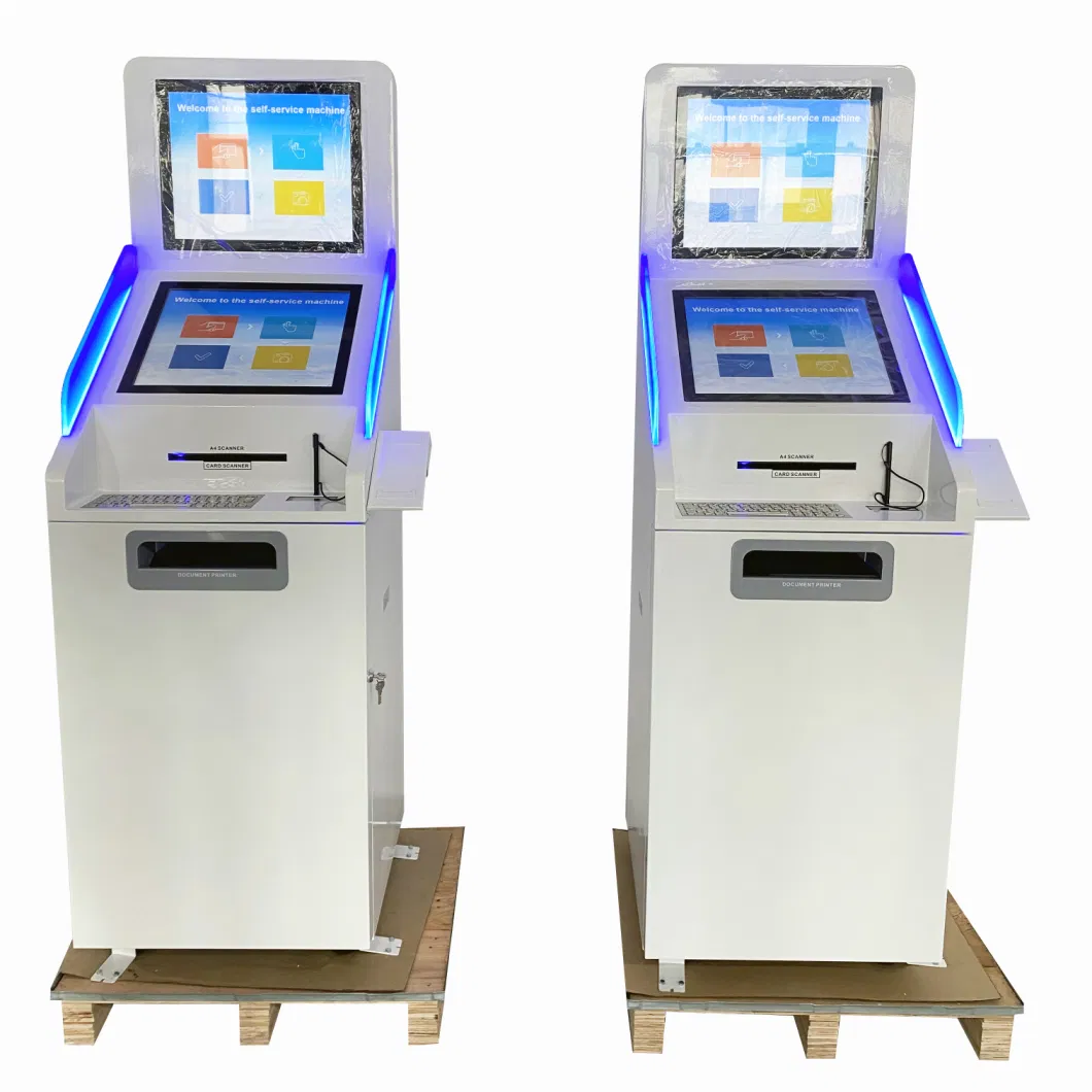 Dual Screen 19 Inch LCD Touch Screen A4 Doucument Scan and Print Kiosk with Color Printing and Metal Keyboard