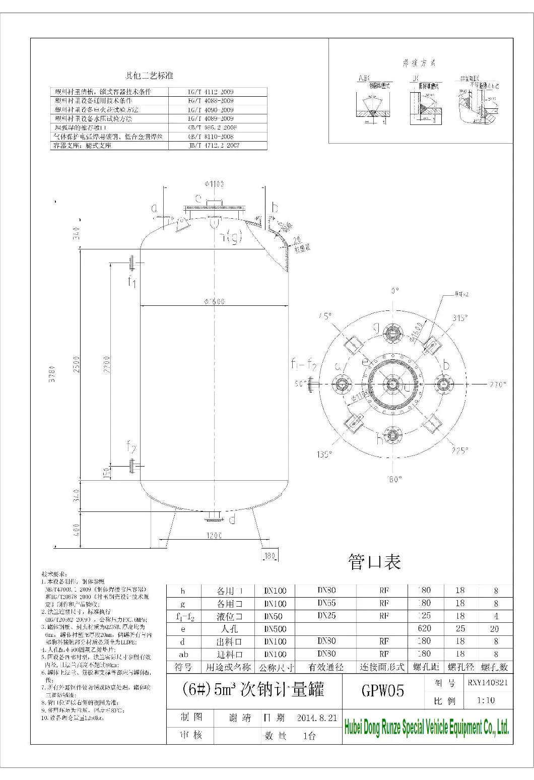 HCl Naclo Storage Dosing Tanks (Carbon Steel Tank Lined LLDPE corrosion resistance Sodium Hypochlorite, Hydrochloric Acid) Vertical 5 -50kl Measuring Tank