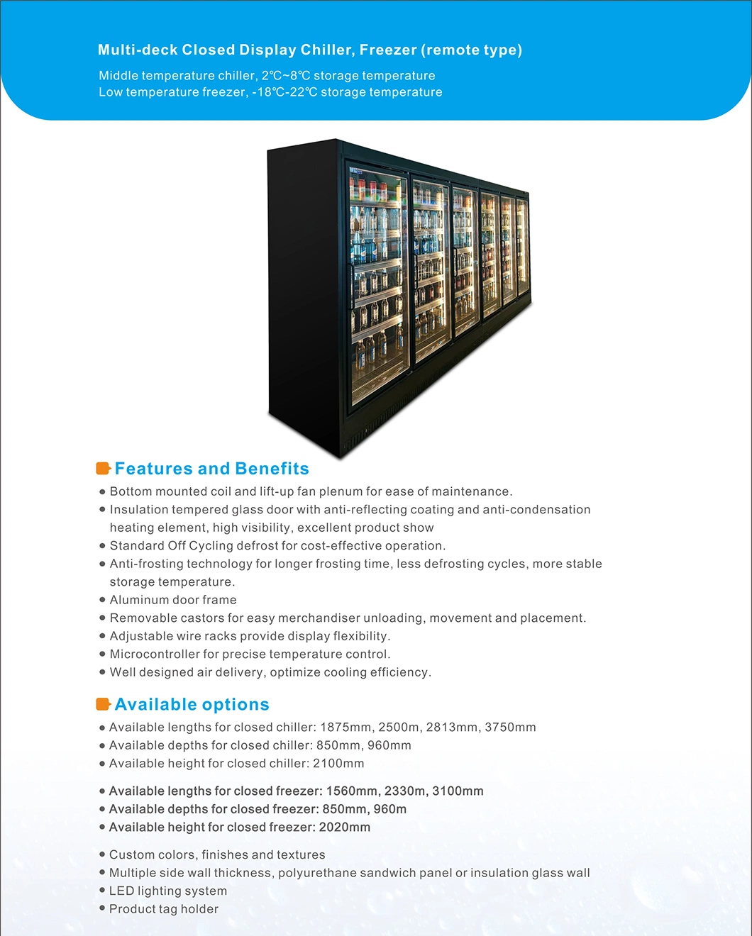 2-3.75m Multi-Deck Store Display Cooling Rack Refrigerated Slide Cabinet with External Refrigeration Unit