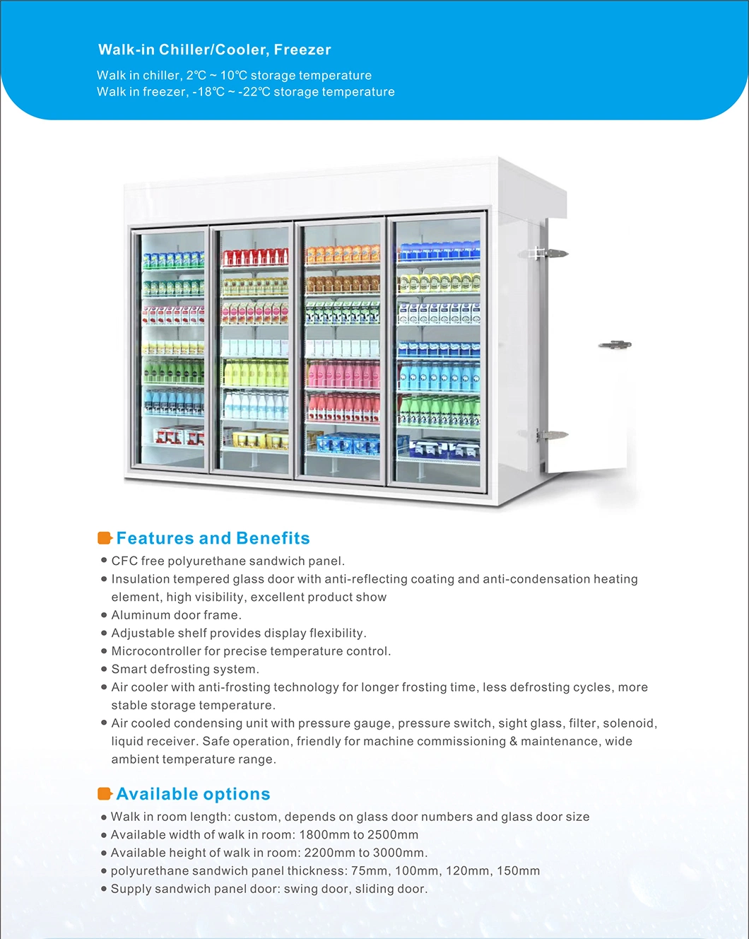 Various Length Supermarket Multi-Doors Display Refrigerated Cabinet for Drinks, Milk