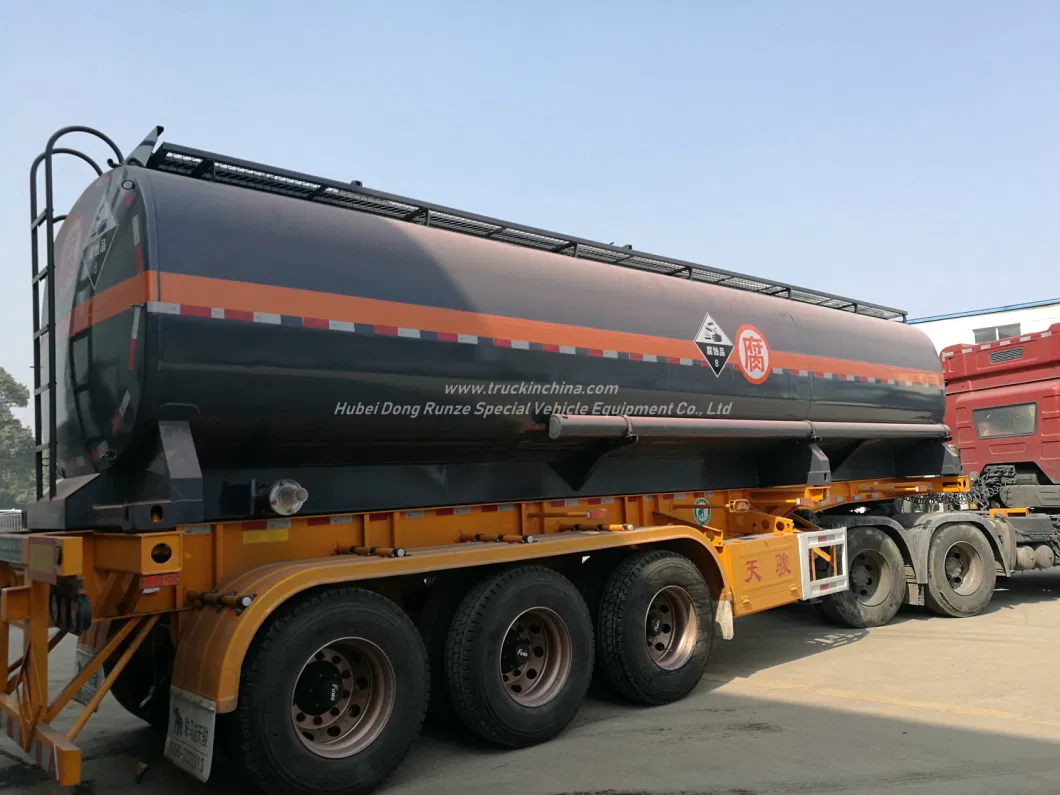 Hydrocyanic Acid Tank Mounted On Container Trailer For Road Transport 30KL-40KL for HCl(max 35%), NaOH (max 50%), NaCLO (max 10%), H2SO4(60%) Steel Lined LDPE
