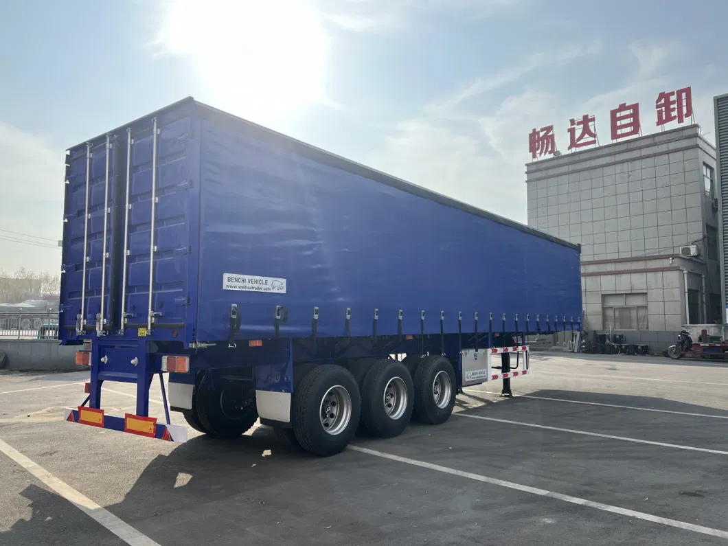 3 Tri Axle Cargo Transport Box Van Type Side Dump Truck Trailer Curtain Type Semi Trailer