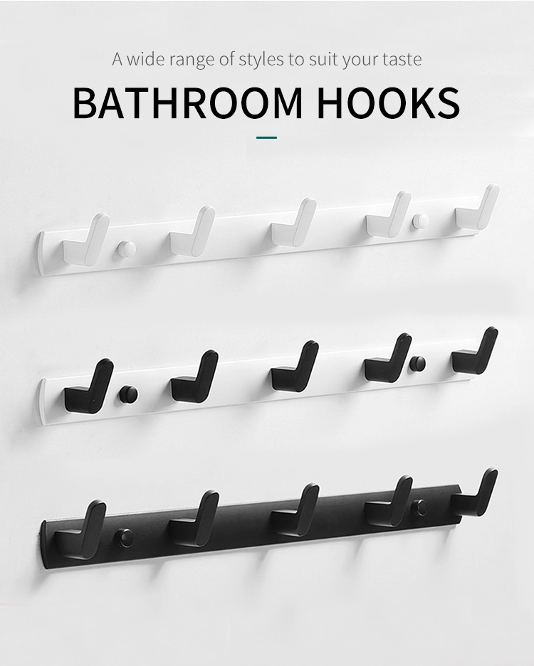 Row Hook Kitchen Bathroom Closet Nail-Free Wall Hook Black Hooks Metal Hook9102