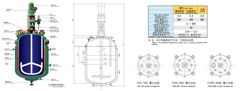 K8000L Glass Lined Sulfuric / Nitric Acid Pigment Reaction Storage Tank