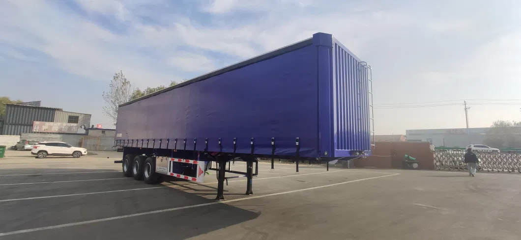 3 Tri Axle Cargo Transport Box Van Type Side Dump Truck Trailer Curtain Type Semi Trailer