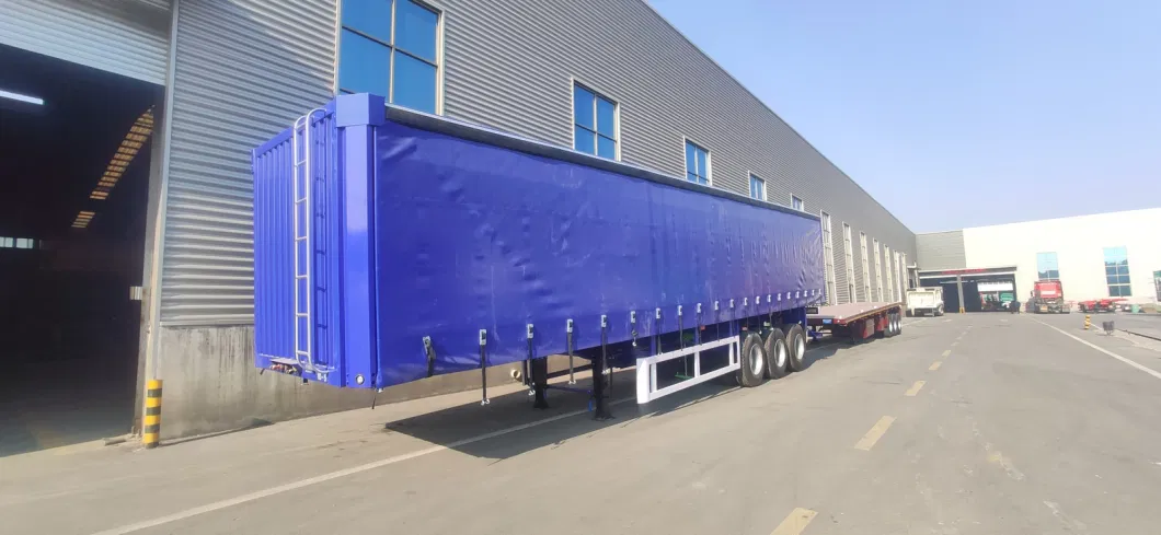 3 Tri Axle Cargo Transport Box Van Type Side Dump Truck Trailer Curtain Type Semi Trailer