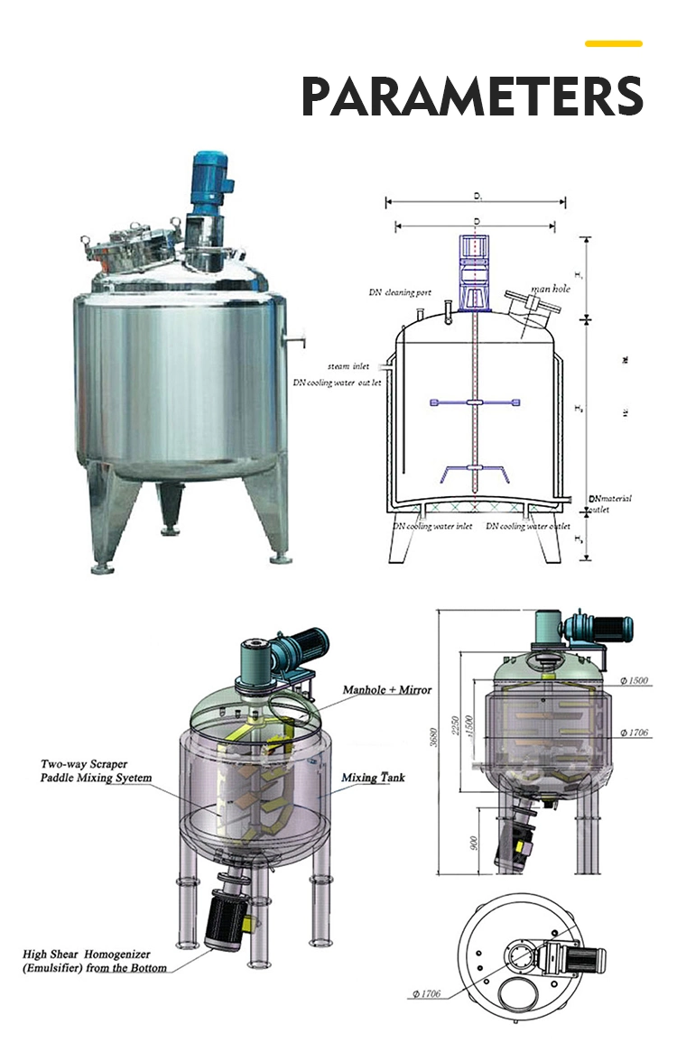 Chemical Pharmaceutical Stainless Steel Tank Juice Shampoo Magnetic Mixing Tank 1000L Reactor Stirrer Agitator Honey Milk Oil Chemical Liquid Mixer Tank