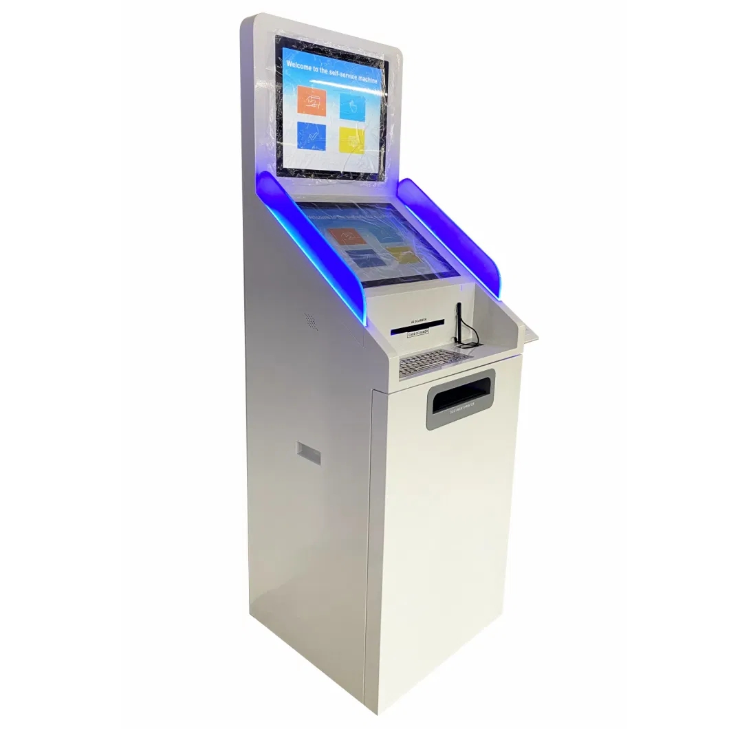 Dual Screen 19 Inch LCD Touch Screen A4 Doucument Scan and Print Kiosk with Color Printing and Metal Keyboard