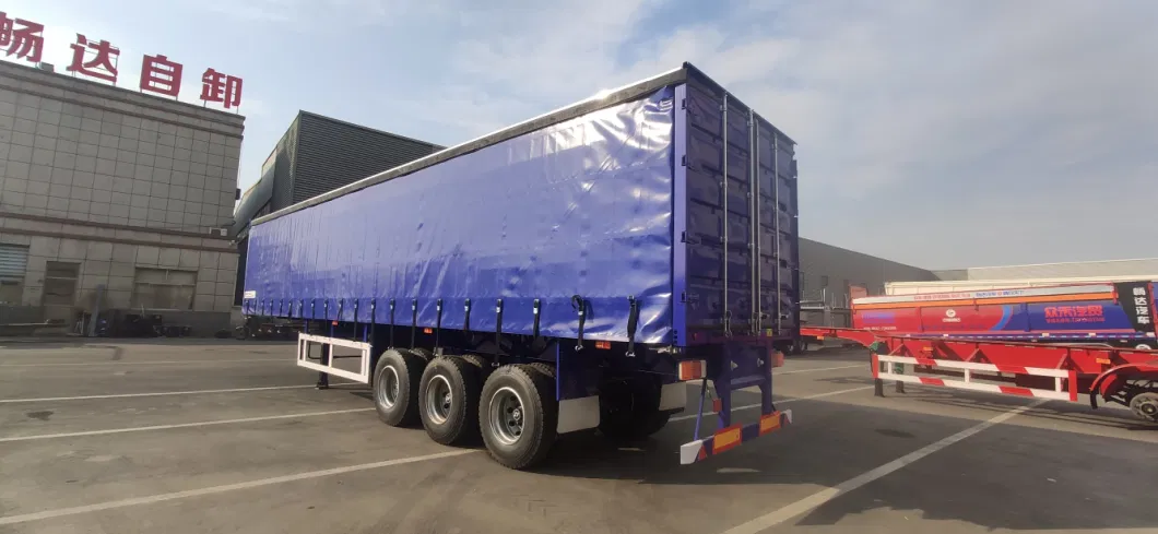 3 Tri Axle Cargo Transport Box Van Type Side Dump Truck Trailer Curtain Type Semi Trailer