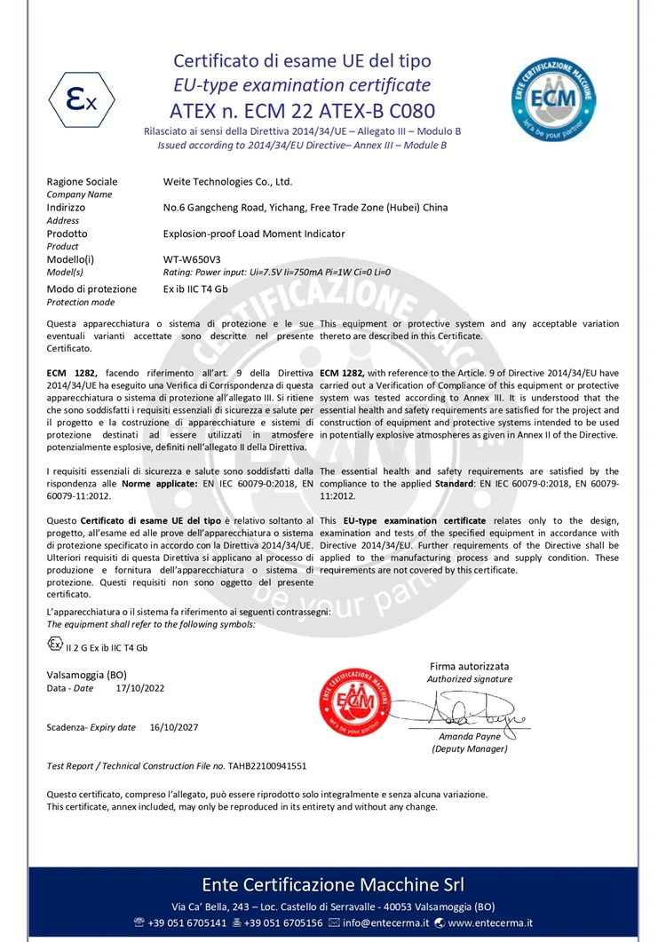 Atex-Certified Offshore Platform Pedestal Crane Load Moment Indicator System