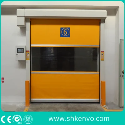 Puerta enrollable rápida de alto rendimiento de PVC automática industrial para exteriores o interiores de almacén.