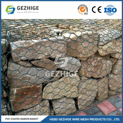 Gezhige 60X80 mm Sack gabion 2,0-4,0mm Industrias de espesor de alambre Galvanizado Gabion recubierto de PVC China 4,0*1,0*0,5m malla de gabion hexagonal con espiral Cable