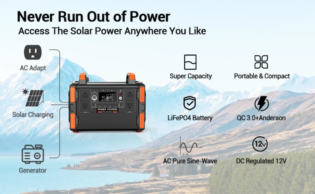 Solar Generator 1000W 1048wh Backup Lithium Battery 110V/1000W Pure Sine Wave AC Outlet Solar Generator for Outdoors Camping Travel Hunting Emergency