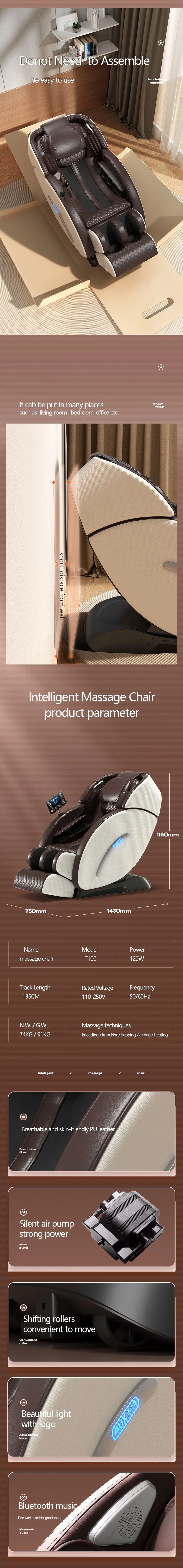 Sauron T100 Luxury Zero Gravity SL Track 3D Full Body Airbag Massage Automatic Wireless
