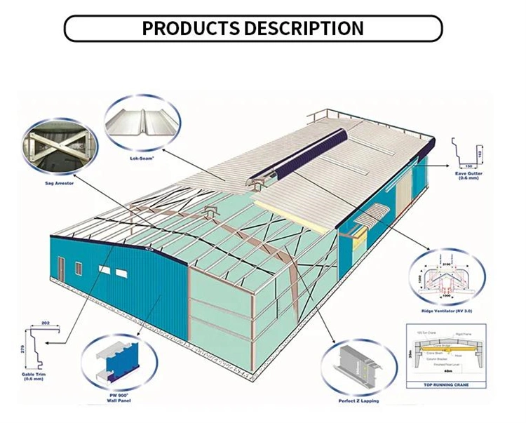 Prefabricated Building Fast Installation Steel Construction Building Structure for Warehouse Workshop Hangar