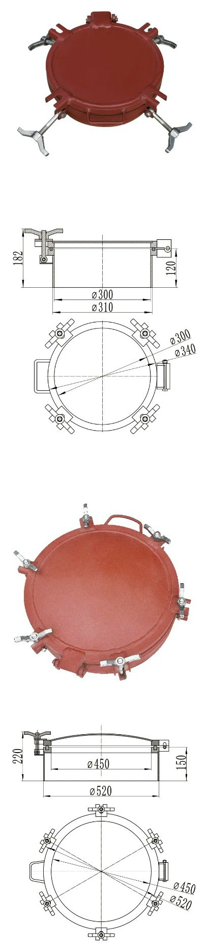 Customizing 4-6-Claw Quick Open Steel Manhole Cover Chemical Sulfuric Acid Tanker, Sanitary Tank Lid