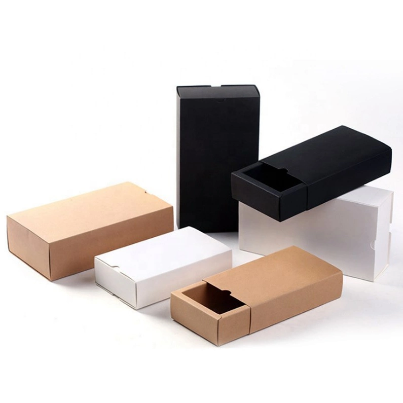 Support Custom Rectangle Cardboard Paper Packaging Sliding Child Shoe Gift Black Paper Drawer Box