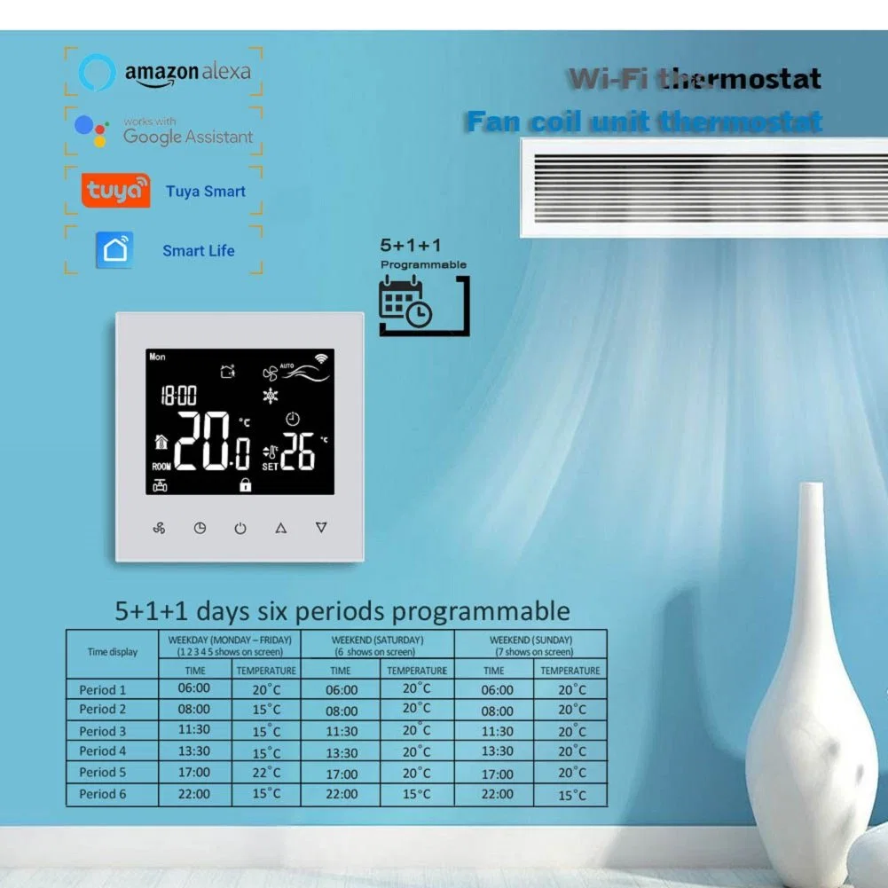 Smart Tuya WiFi 2/4 Pipe HVAC System Air Conditioner Fan Coil Room Thermostat