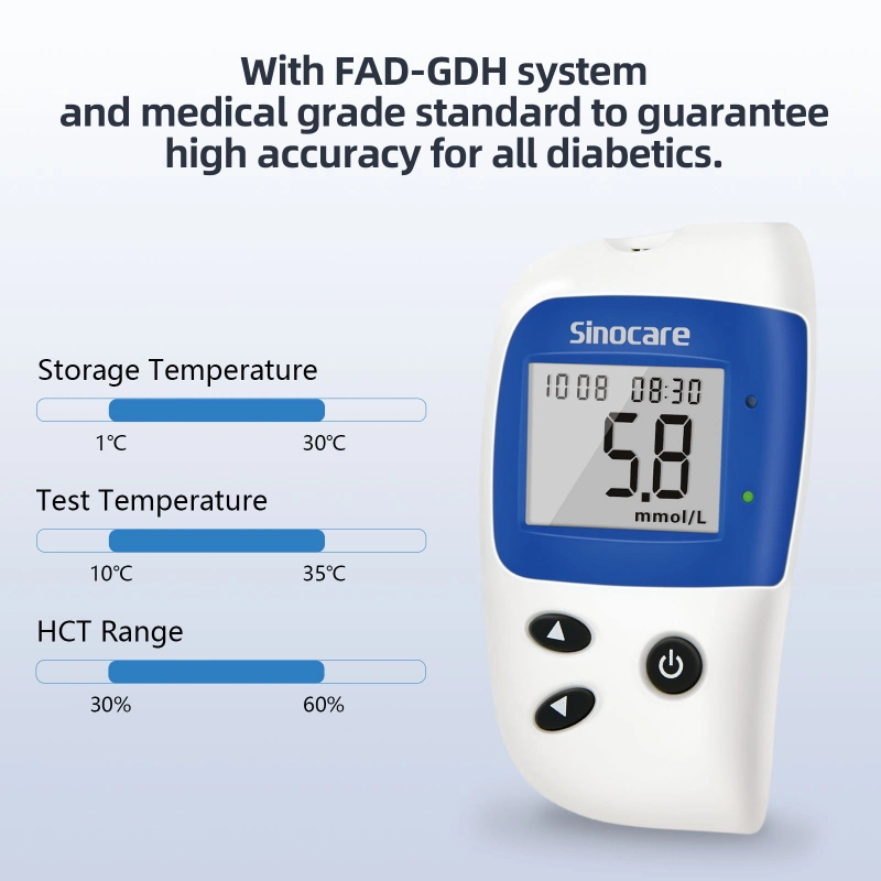 Sinocare Diabetic Test Strips Monitor Glucose Meter ISO Blood Testing Equipments Electricity 2 Years 5 Seconds