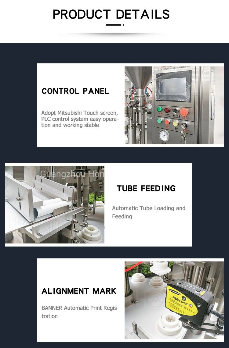 Hone Rotary Packing Machine Cosmetic Sun Protection Cream Soft Tube Filling Sealing Hot Air Tube Sealing Machine