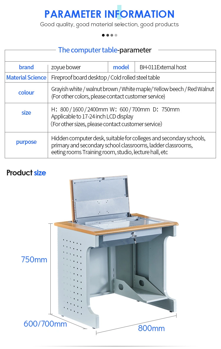 Multimedia Classroom Flip Top Lockable Computer Desk Table Three Seats Monitor Inside Safe Box Table