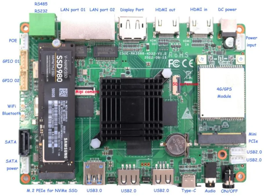 Mekotronics R58X 4G America 4G Module Mini PC Rk3588 Industrial PC Nvme Single Board Computer 6 Tops Npu 16+128g