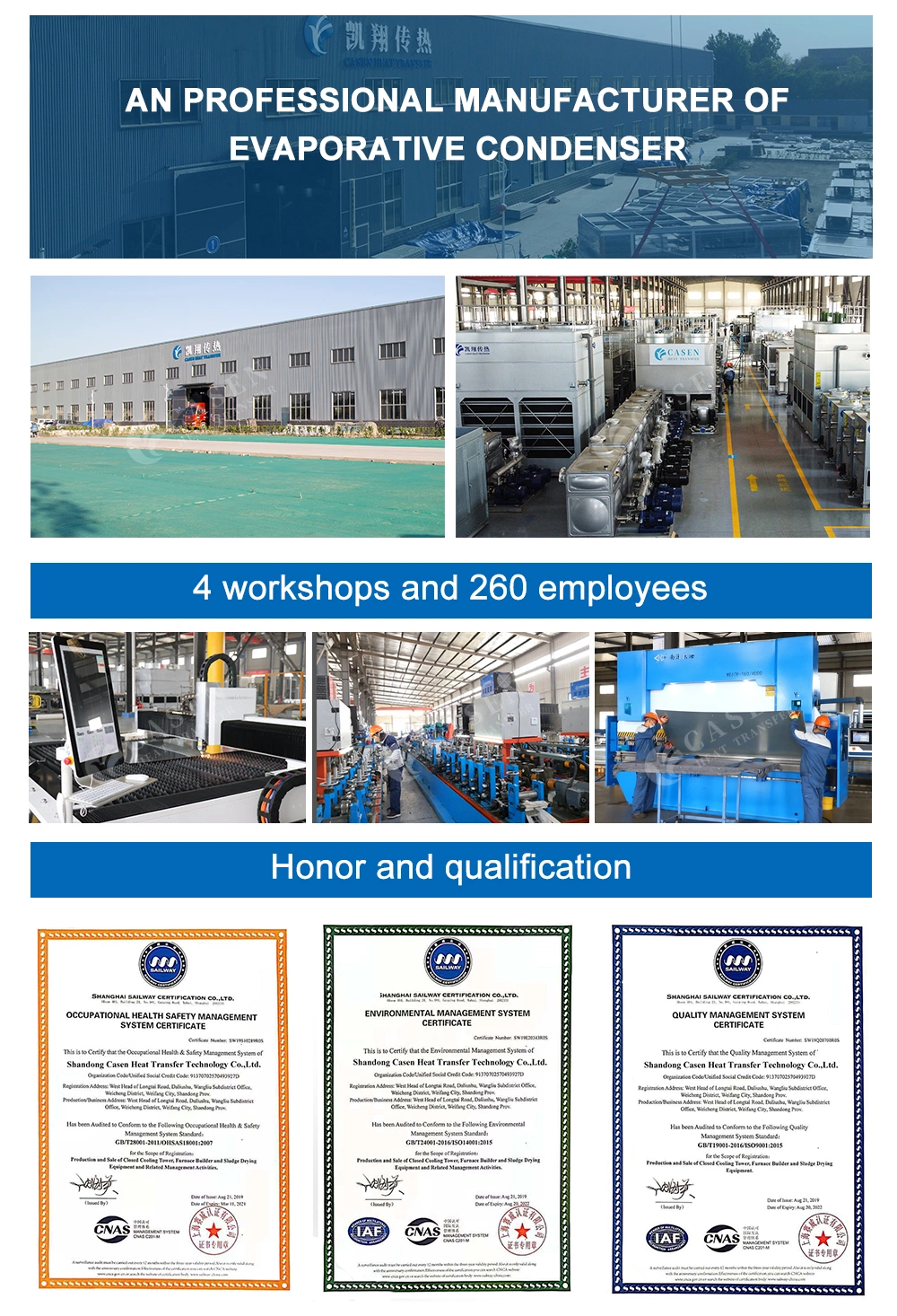 Industrial Square Stainless Steel Acid-Resisting Closed Water Cooling Evaporative Condenser for Cold Storage Injection Molding Machine